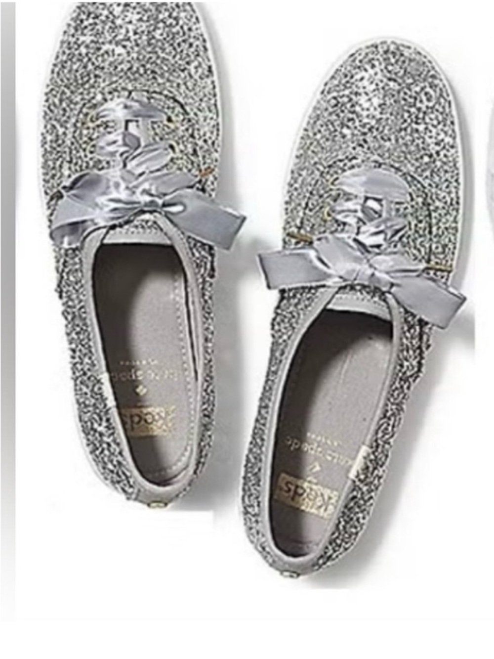 kate spade Silver Glitter Ribbon Lace-Up Sneakers